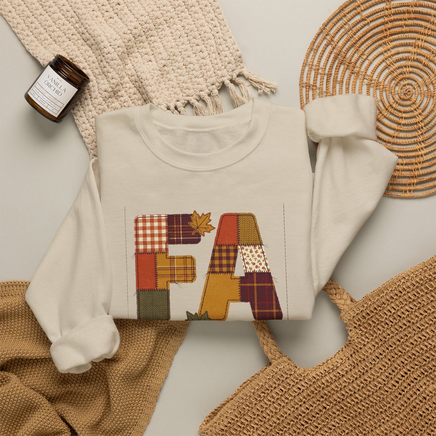 Fall Patchwork "Fae for Jesus" Crewneck Sweatshirt | Thanksgiving Harvest