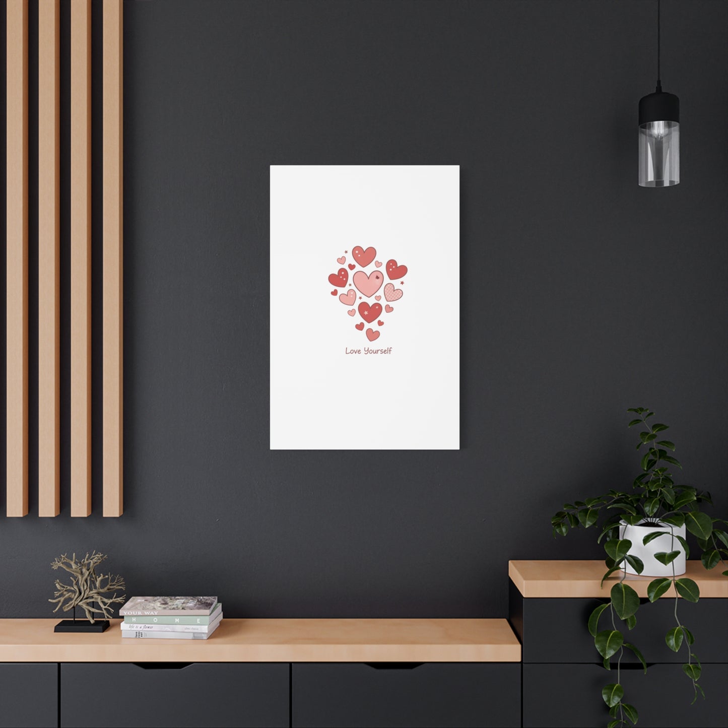 Love Yourself Canvas Wall Art — Watercolor Hearts Inspirational Home Decor