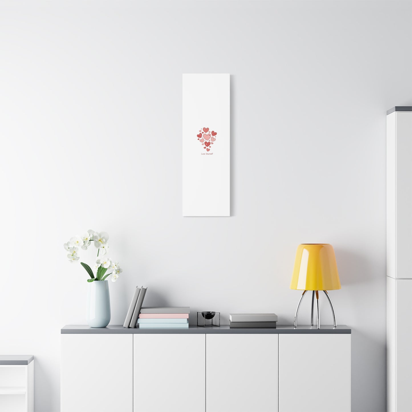 Love Yourself Canvas Wall Art — Watercolor Hearts Inspirational Home Decor