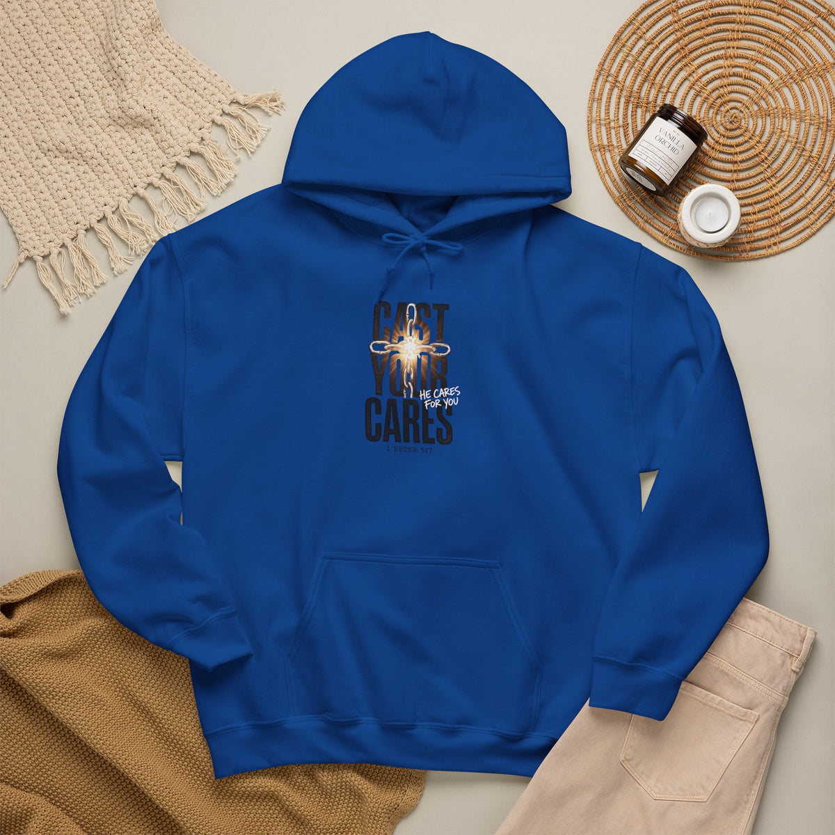 Cast Your Cares Hoodie | Christian streetwear, scripture typography