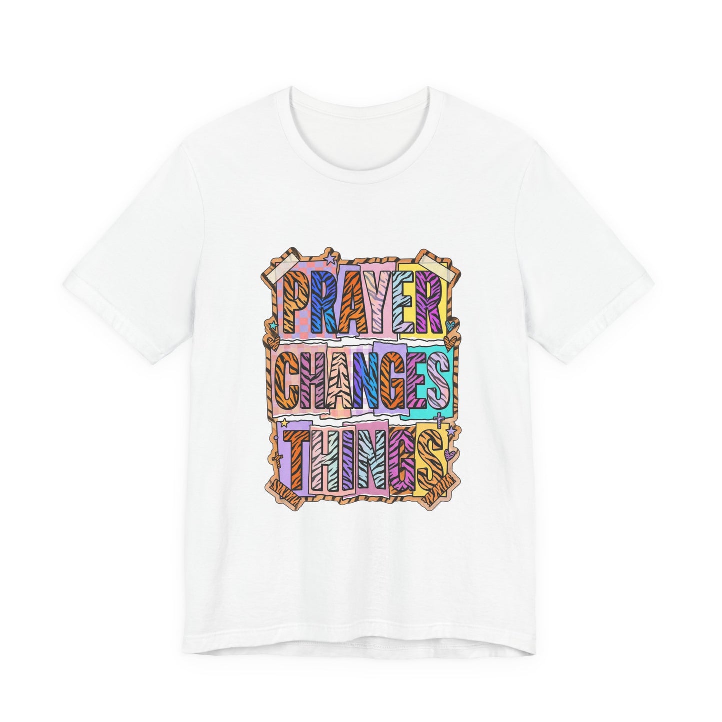 Prayer Changes Things Tee | Christian Rainbow Scripture, Playful Mixed-Font Faith Shirt
