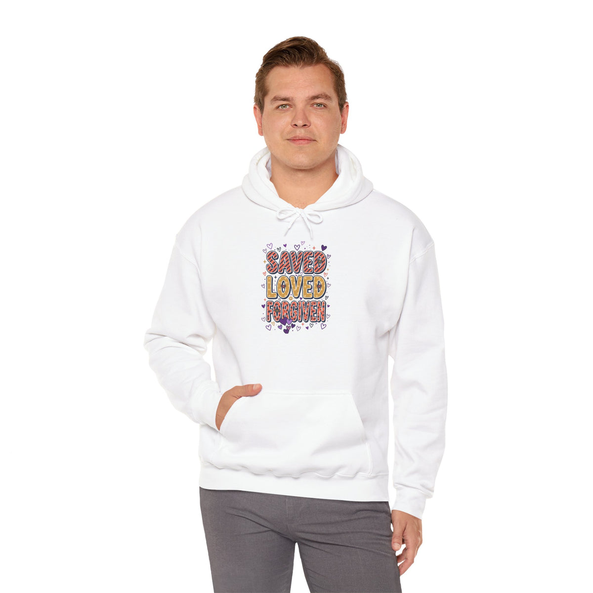 Saved Loved Praised hoodie | Christian rainbow scripture design