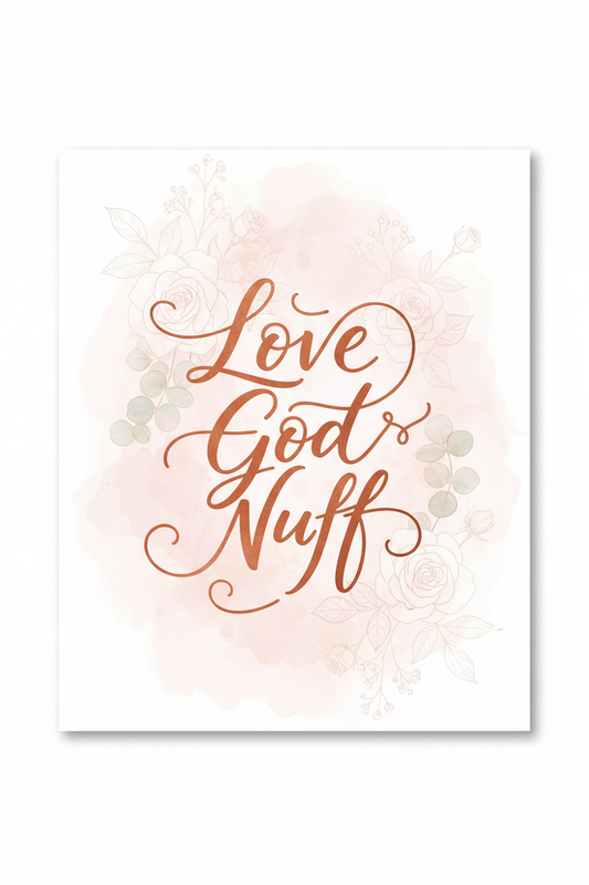 Love God Nuff faith-inspired digital art print — blush floral calligraphy