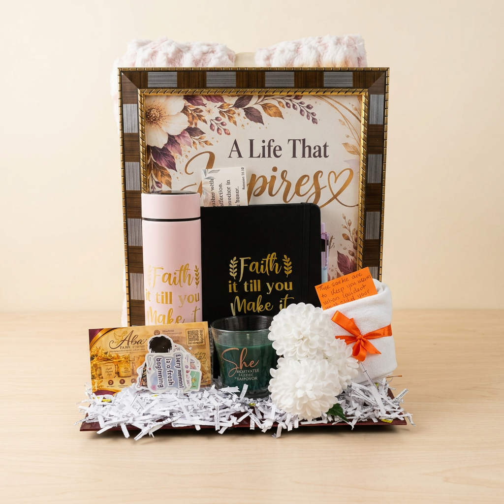 Unwrapped gift tray with a fresh background