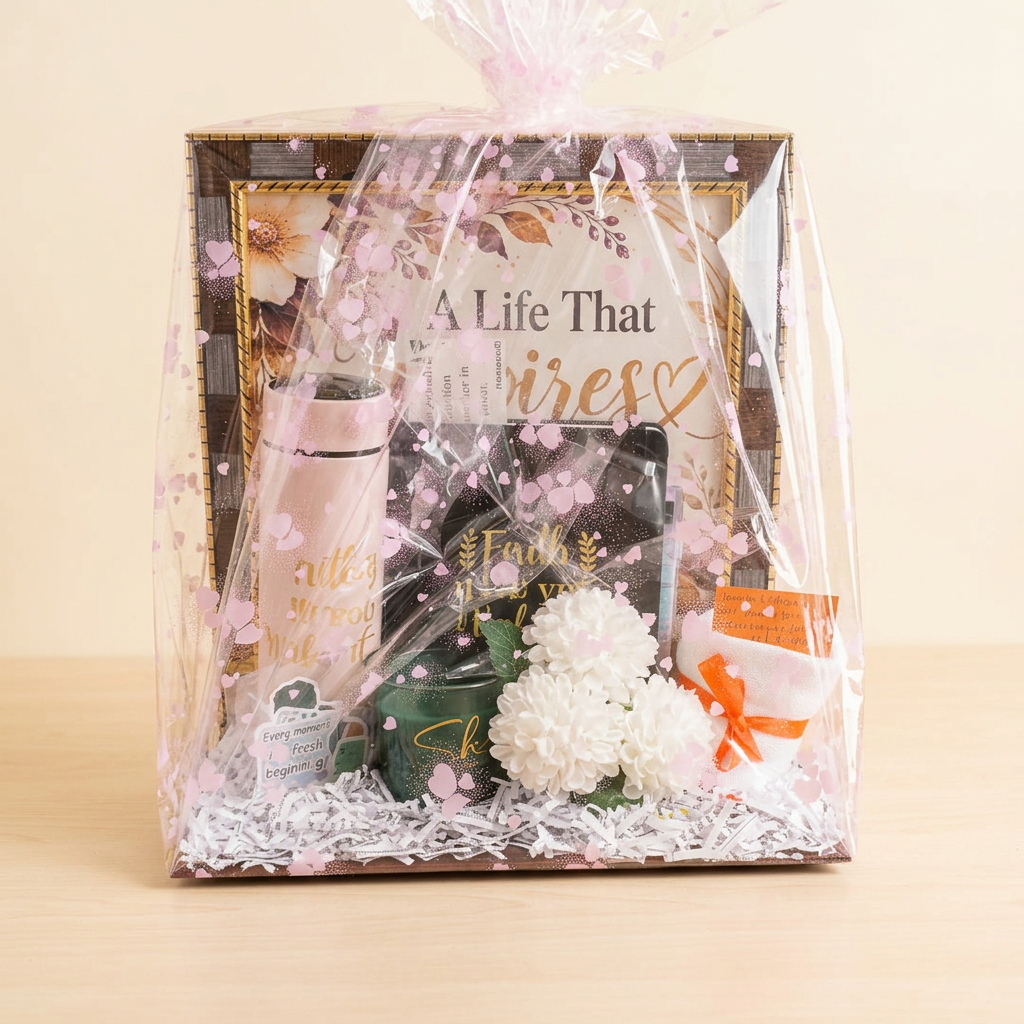 Wrapped gift tray with a matching background